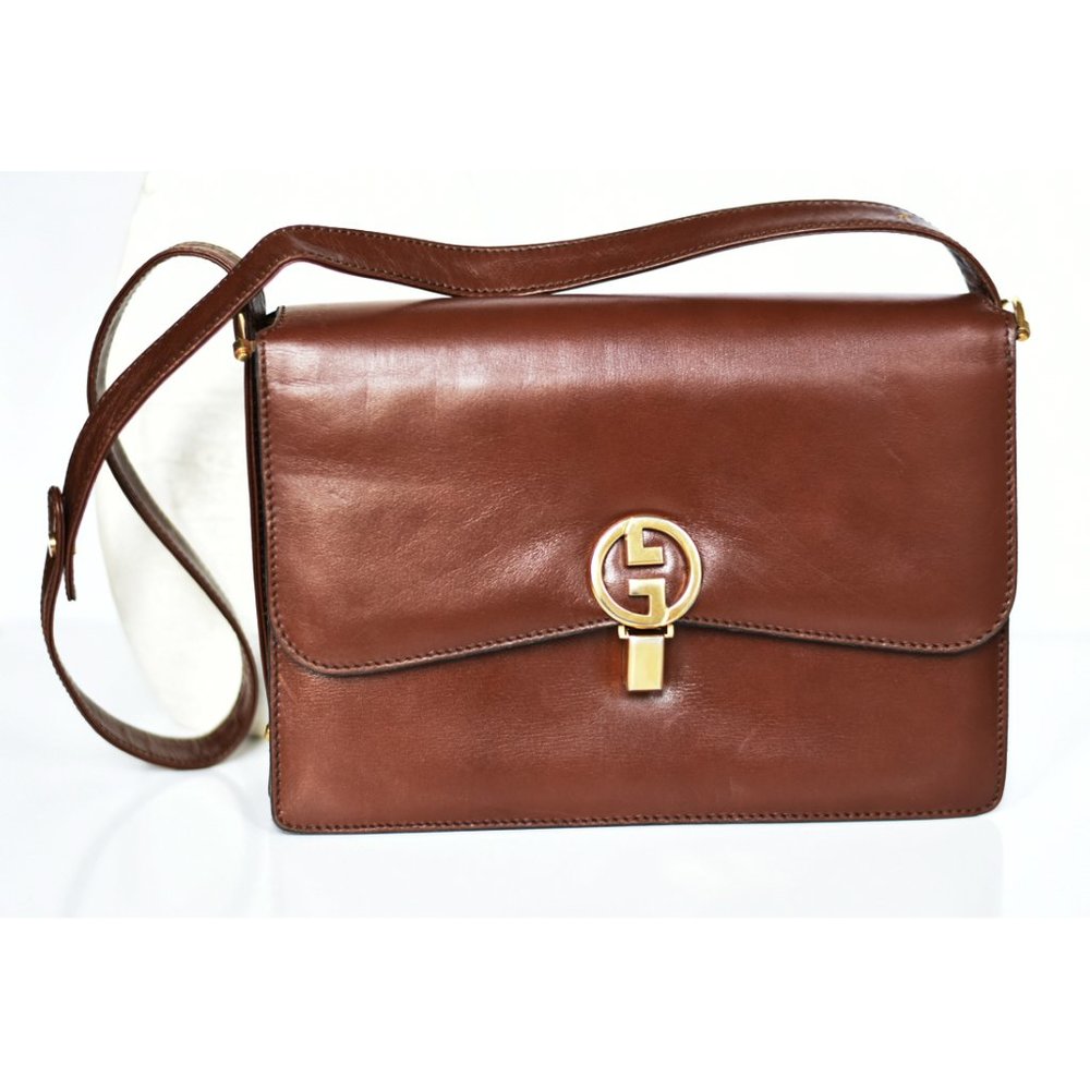 Vintage 1970s Gucci Brown Leather Shoulder Bag with Gold Hardware